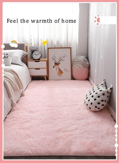 Imagem de Tapete De Sala Quarto Rosa Bebê Felpudo Peludo Luxo 2,00 x 1,40 Infantil Menina Antiderrapante  - Uniart