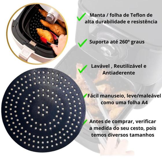 Imagem de Tapete De Teflon Protetor Para Cesto Airfryer Redondo 20 Cm