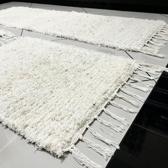 Imagem de Tapete e Passadeiras Cozinha e Casa Felpudo Algodão Rustico Estilo Boho Jogo 03 Peças