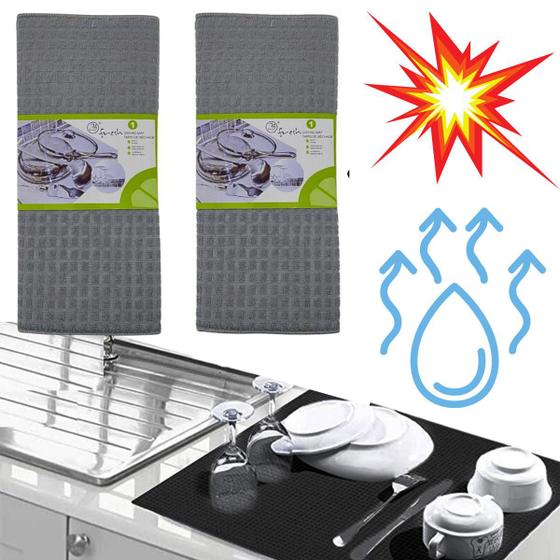 Imagem de Tapete Escorredor Louça Copos Antiderrapante Super Absorvente Kit 2Un Secagem Rápida Anti-Mofo Anti-bacteriano Cozinha Organizada 