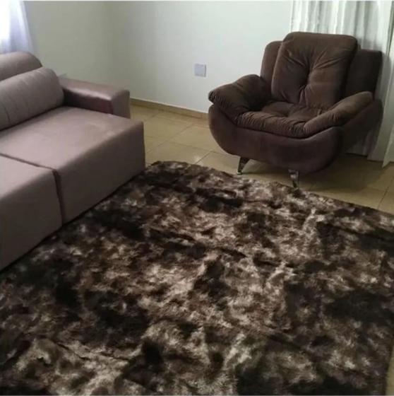 Imagem de Tapete Felpudo Marrom Escuro Mesclado Passadeira Shaggy Quarto Sala Closet 0,60 x 2,00 Metros