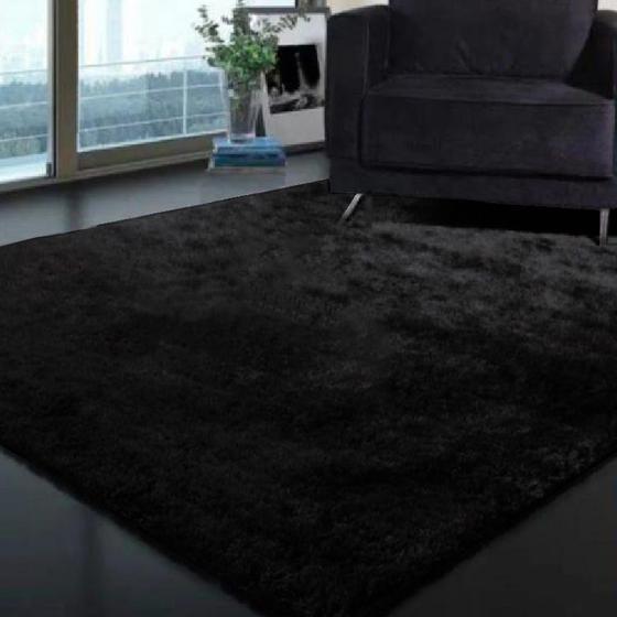 Imagem de Tapete Felpudo para quarto e Sala com Pêlos de 40mm Preto Tamanho: 300x200cm Casen