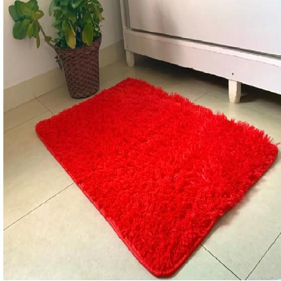 Imagem de Tapete Felpudo Peludo Macio Para Porta Beira da Cama 60x90 Vermelho