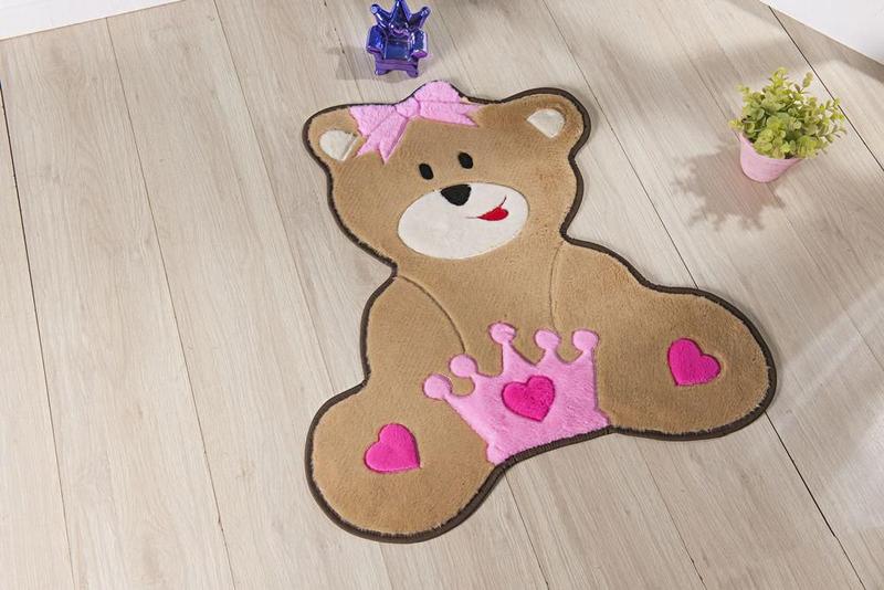 Imagem de Tapete Formato Baby Antiderrapante Ursa Coroa Rosa
