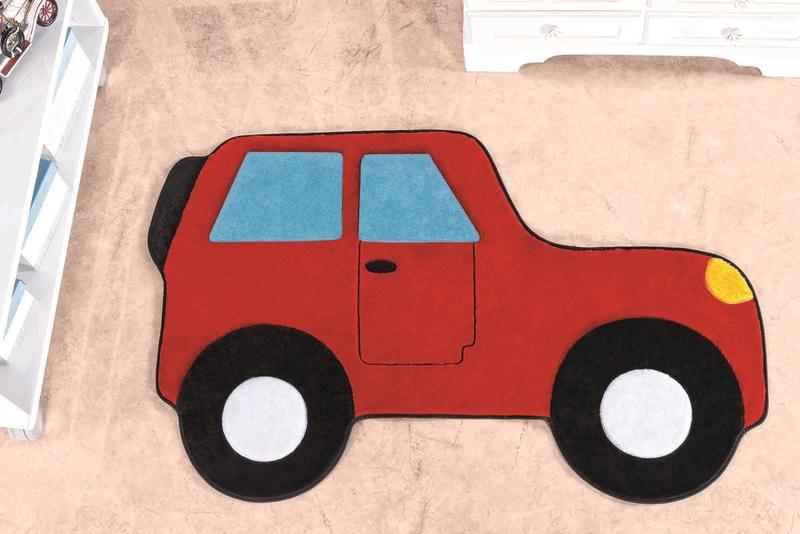 Imagem de Tapete Formato com Antiderrapante Carro Aventura - 88 cm x 62 cm - Vermelho