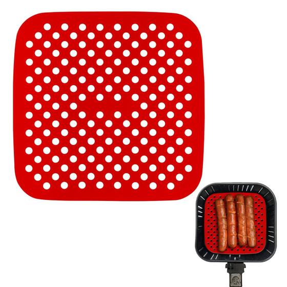 Imagem de Tapete Fryer Anti-aderente Vermelho Silicone Quadrado Air Fryer 18cm
