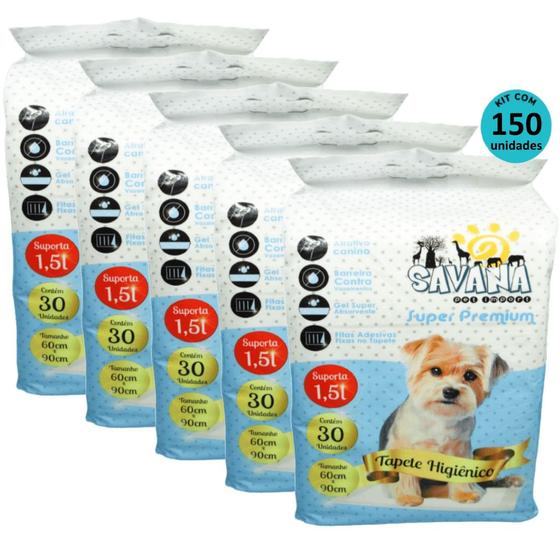 Tapete Higiênico Cães Tam 60x90 Super Premium Kit C/ 150 unid - Savana Pet Menor preço em Tapete Higiênico Cães Tam 60x90 Super Premium Kit C/ 150 unid - Savana Pet