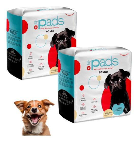 Imagem de Tapete Higiênico Dr. Pads Slim 90x60 Para Cães com 60 unidade Kit C/ 2 unidades