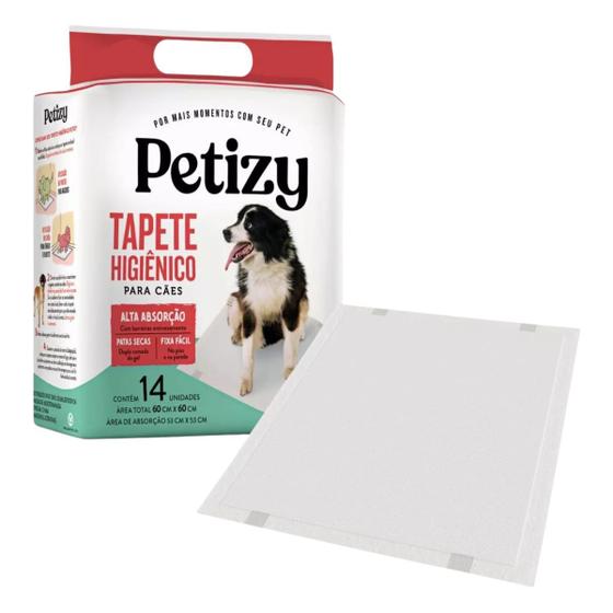 Imagem de Tapete Higiênico Para Cães Kit de Tapetes Descartável Para Pets Cachorro e Gato Pacote Com 14 Unidades De Tapete Higiênico Grande 60 x 60 cm Petizy