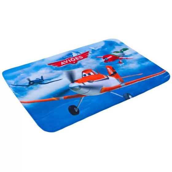 Imagem de Tapete Infantil c/ Base Antiderrapante 50cm x 75cm Estampas Disney Jolitex - Aviões Decolando