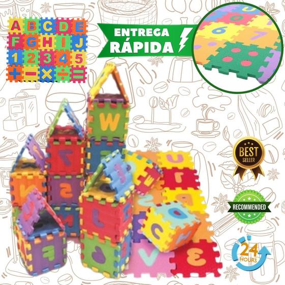 Imagem de Tapete infantil Eva Com Letras E Números 60 Peças brinquedo Alfabeto e Numérico Tatame Bebê Infantil Educativo Colorido diversão das crianças no chão