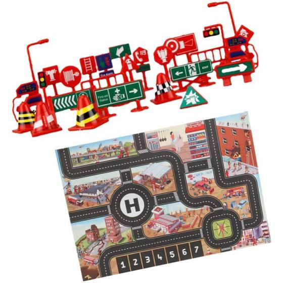 Imagem de Tapete Infantil Ilustrado Flexível Pista Carrinho 83x57 com Placas adesivas Cidade Ruas Carros