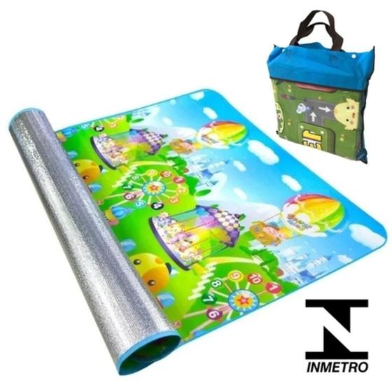 Imagem de Tapete infantil portatil dobravel termico 180cmx117cm tatame educativo com bolsa de transporte