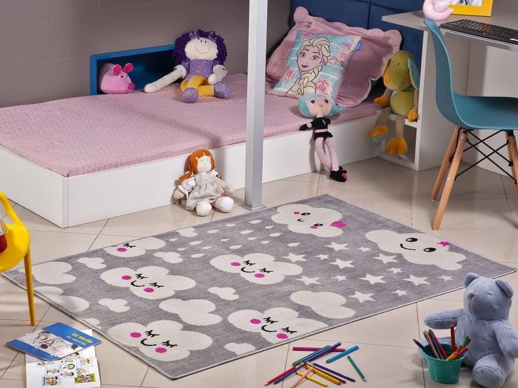 Imagem de Tapete Infantil Quarto Feminino Menina Nuvem Cinza 80x50cm Lancer