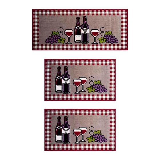 Imagem de Tapete Kit Cozinha 3pcs Vinho 0,50 x 1,20/0,50 x 90 - J. Serrano