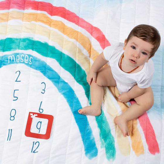 Imagem de Tapete Para Foto Mesversário Bebê e Atividade Infantil Dupla Face Tema Arco-iris Alce