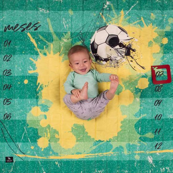 Imagem de Tapete Para Foto Mesversário Bebê e Atividade Infantil Dupla Face Tema Futebol Alce