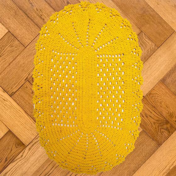 Imagem de Tapete Para Porta Cozinha Sala Quarto Apartamento Casa Croche Feito A Mão Artesanato Oval Amarelo