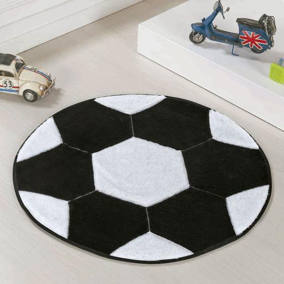 Imagem de Tapete para Quarto Infantil Formato Bola de Futebol Preto