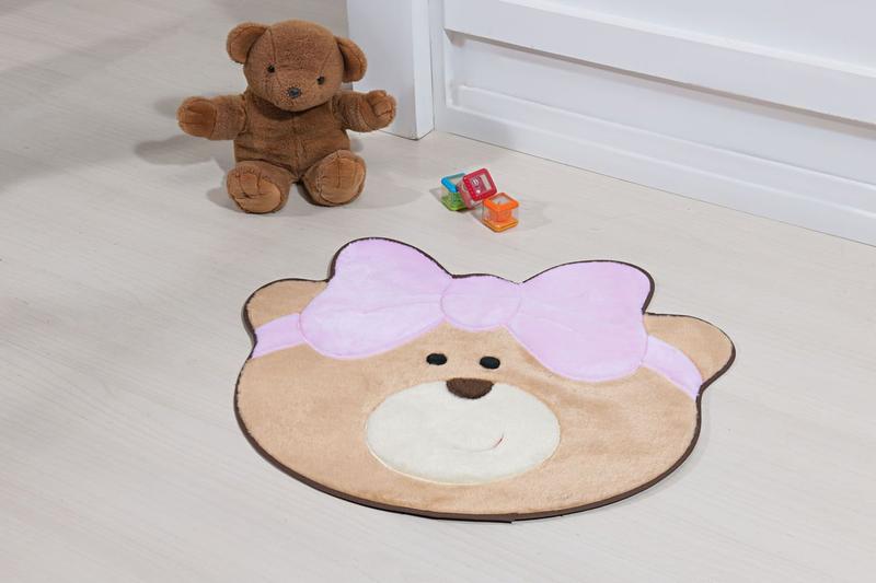 Imagem de Tapete para Quarto Infantil Formatos Baby - 75cm x 62cm - Ursinha Laço - Rosa