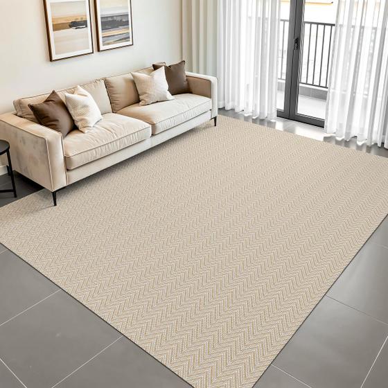 Tapete para Sala e Escritório Grande 2,00 x 3,00m Chevron Cru Palha Rústico Artesanal com Antiderrapante Algodão e Sisal