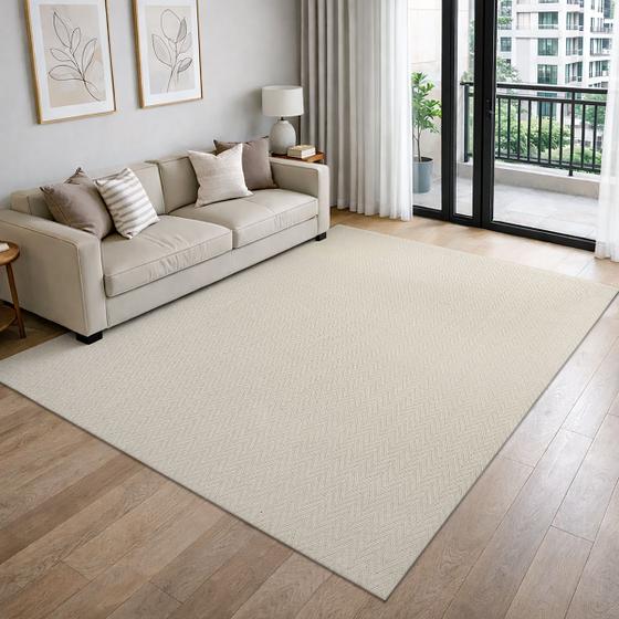 Tapete para Sala e Quarto Grande Artesanal 2,50 x 3,00m 100 Algodão Chevron Rústico Cru Cinza com Antiderrapante