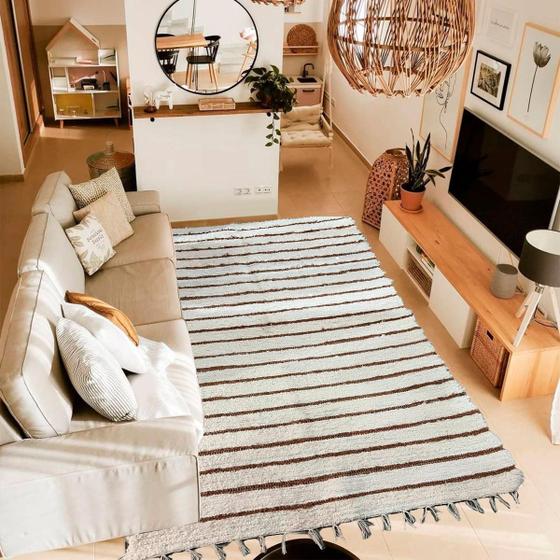 Imagem de Tapete Para Sala Felpudo Café Com Leite Boho Chic 2,00X1,00