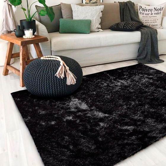 Imagem de Tapete Para Sala Peludo Fofinho 1,00mx1,50m Preto Casa Dona