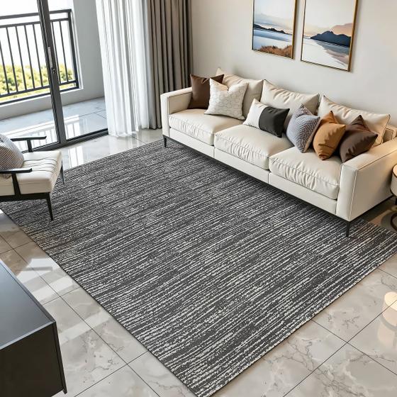 Tapete para Sala Quarto 2,50m x 2,00m Grande Cru Cinza Mesclado Antiderrapante Decoração Artesanal Rústico