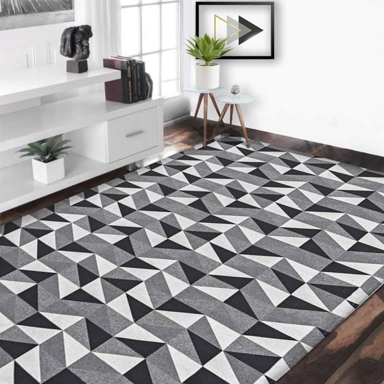 Tapete para Sala Quarto Antiderrapante Geometrico Jacquard Preto Menor preço em Tapete para Sala Quarto Antiderrapante Geometrico Jacquard Preto