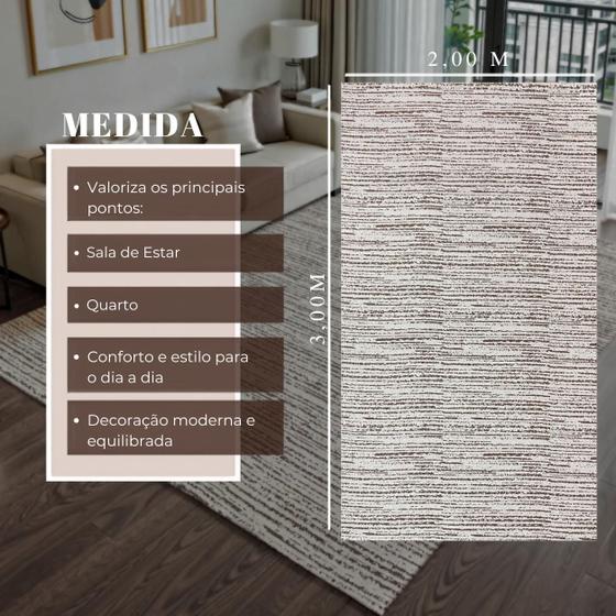 Tapete para Sala Quarto Rústico 2,00m x 3,00m Grande Antiderrapante Decoração Boho Bege Mesclado Cru Caramelo Artesanal de Tear Jacquard - Casa Zás