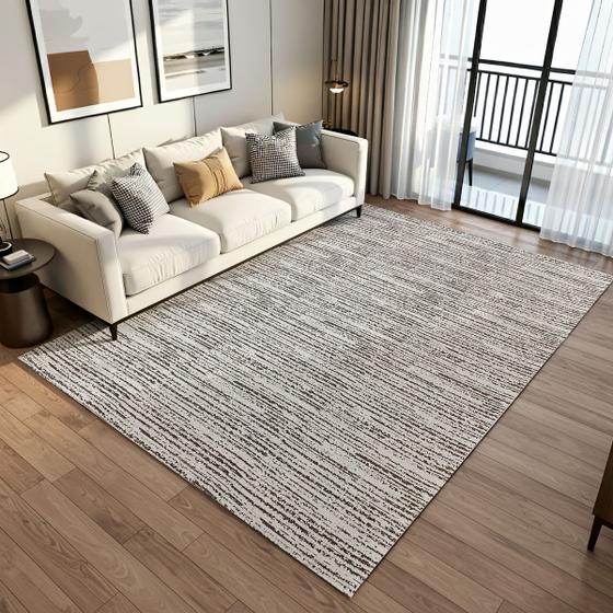 Tapete para Sala Quarto Rústico 2,00m x 3,00m Grande Antiderrapante Decoração Boho Bege Mesclado Cru Caramelo Artesanal de Tear Jacquard - Casa Zás