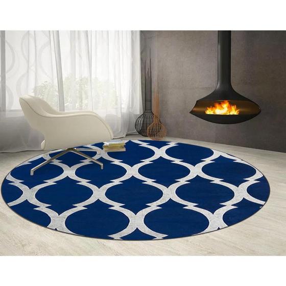 Imagem de Tapete Para Sala Redondo 150 Cm Geometrico Arabesco Azul