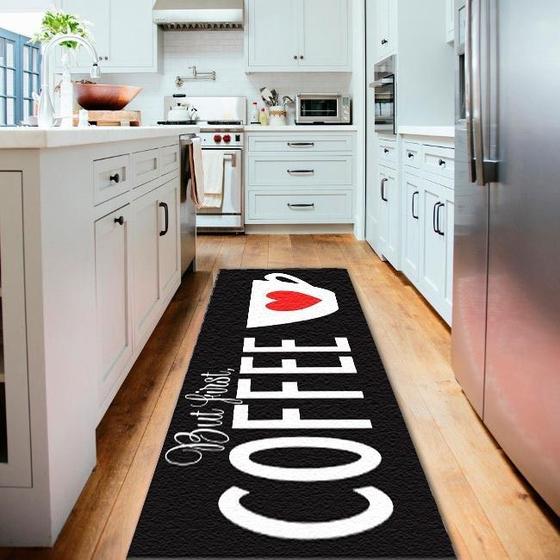 Imagem de Tapete Passadeira De Cozinha Black Coffee 160x50 Antiderrapa