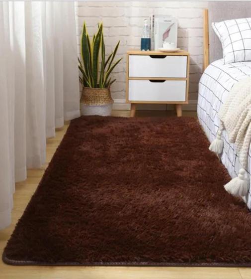 Imagem de Tapete Passadeira Marrom Liso Felpudo Peludo Antiderrapante 2,00m x 0,60cm Sala Quarto Corredor Macio Infantil