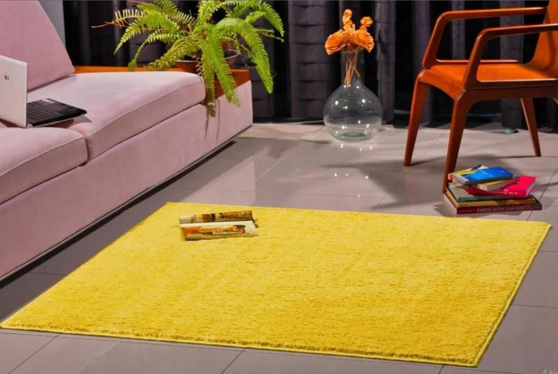 Imagem de Tapete pelo super macio oasis 100 por 150 100% antiderrapante  acabamento confortável sala quarto-amarelo-canario
