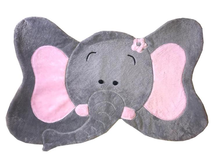 Imagem de Tapete Pelúcia Elefante 1,05m x 75cm Decorativo Quarto Infantil Base Emborrachado - Cinza Com Rosa Bebê