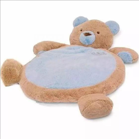 Imagem de Tapete Pelúcia Para Quarto Infantil Bebê Azul Urso Menino