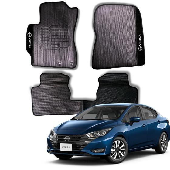 Imagem de Tapete personalizado nissan versa 2017 18 19 20 21 s sv comfort 3 peças traseiro inteiriço nome logo bordado borracha carpete impermeavel resistente 