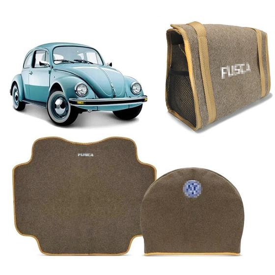 Imagem de Tapete Porta Malas Carpete Fusca 1970 a 1995 com Capa de Estepe Bege + Bolsa Organizadora Porta Malas Carpete