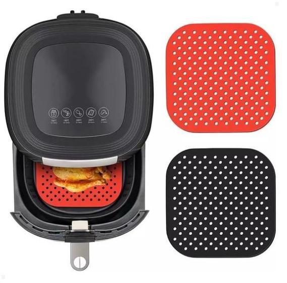 Imagem de Tapete Protetor Silicone Para Air Fryer Fritadeira Universal - Quadrado Não Tóxico Reutilizável 19cm