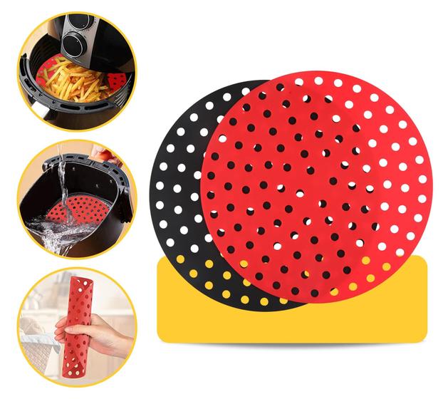 Imagem de Tapete Protetor Silicone Redondo Air Fryer Fritadeira 20cm Vermelho