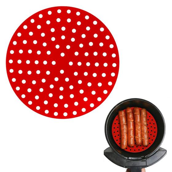 Imagem de Tapete Protetor Vermelho Silicone Redondo Fritadeira Air Fryer Reutilizável