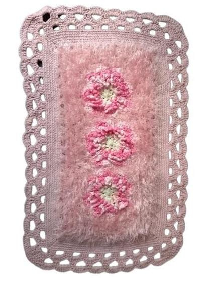 Imagem de Tapete Rosa com flor Luxo de crochê Artesanal