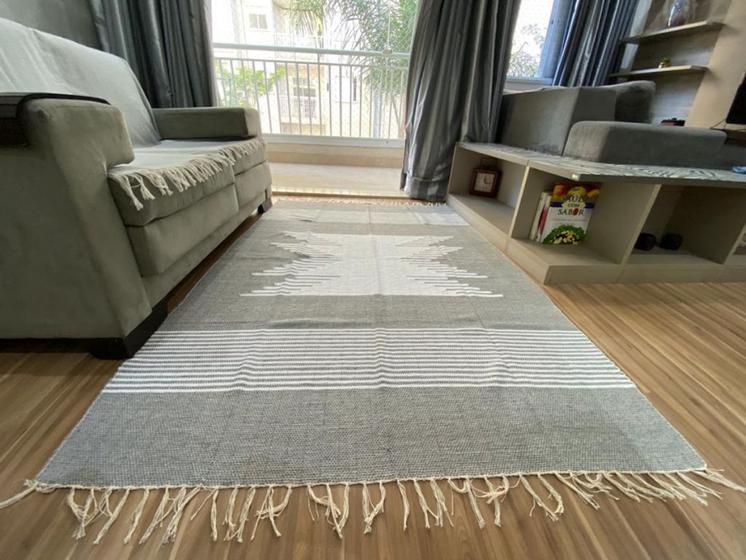 Imagem de Tapete sala 200 x 150cm geometrico cinza e branco