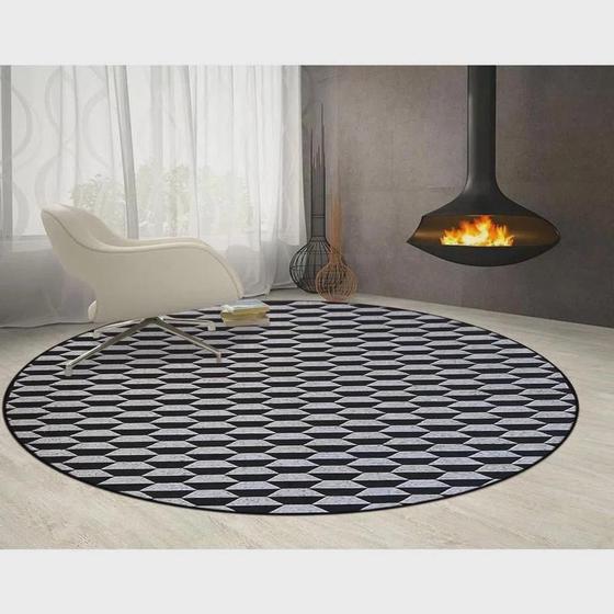 Imagem de Tapete Sala Decorativo 90Cm Redondo Geometric Colmeia Preto