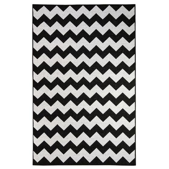 Imagem de Tapete Sala Geometrico Zigzag 100X150 Cm Lavavel Preto Prata