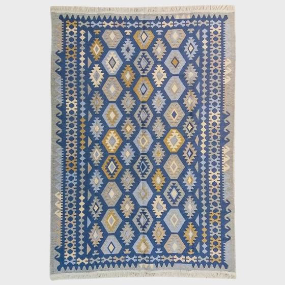 Imagem de Tapete Sala Kilin Gashgai 240X300 Dupla Face Tribal 3 Azul