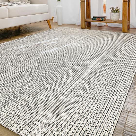 Tapete Sala Quarto 2,00m x 1,40m Decoração Rústico 100% Algodão Cru Antiderrapante Artesanal de Tear