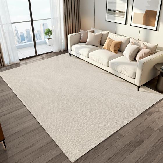 Tapete Sala Quarto Grande 3,00m x 2,00m Antiderrapante 100% Algodão Cru Creme Artesanal de Tear Decoração Neutra - Casa Zás